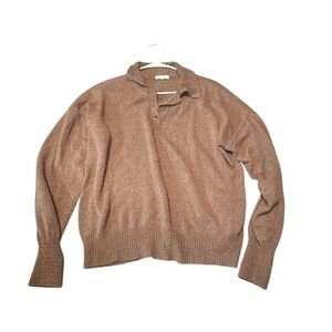 Women's Large MINE Loose Collared Henley Knit Sweater Brown‎